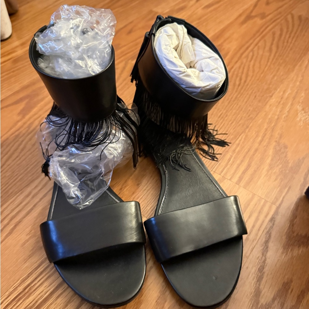 Rachel Zoe Black Fringe Sandals